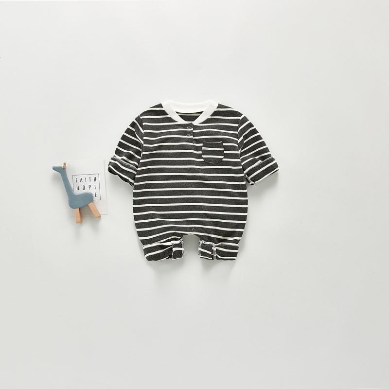 Baby Striped Pocket Stand-Up Collar Romper