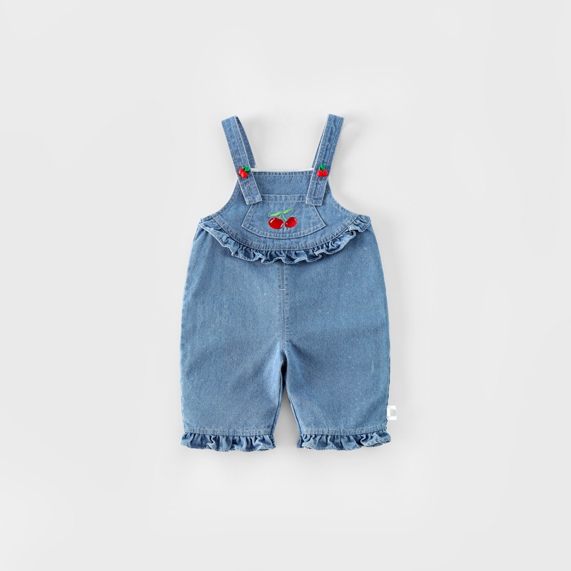 Baby Toddler Printed Shirt & Cherry Print Denim Overalls