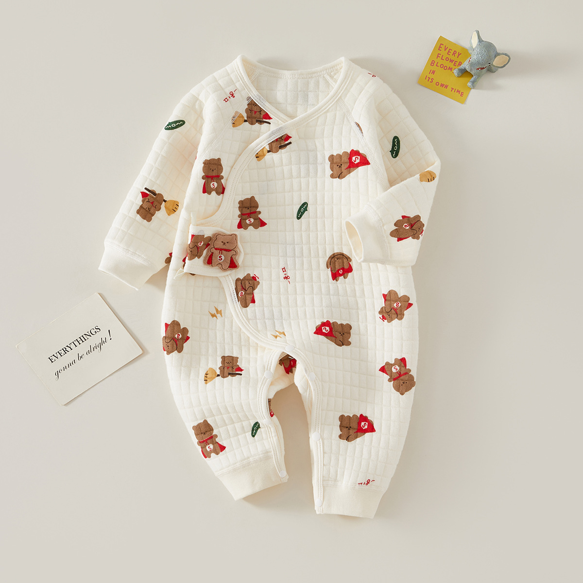 Baby Newborn Bear Quilted Romper