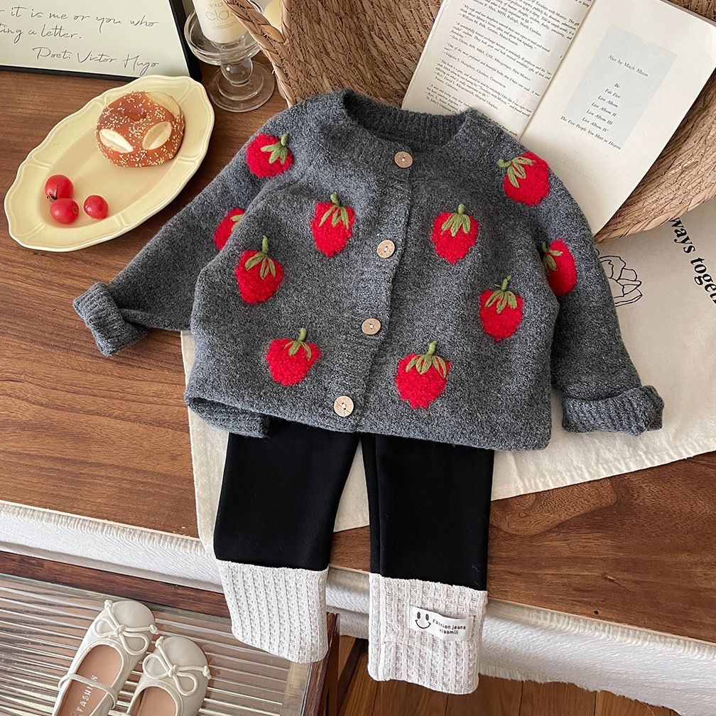 Toddler Girls Cute Strawberry Cardigan Sweater