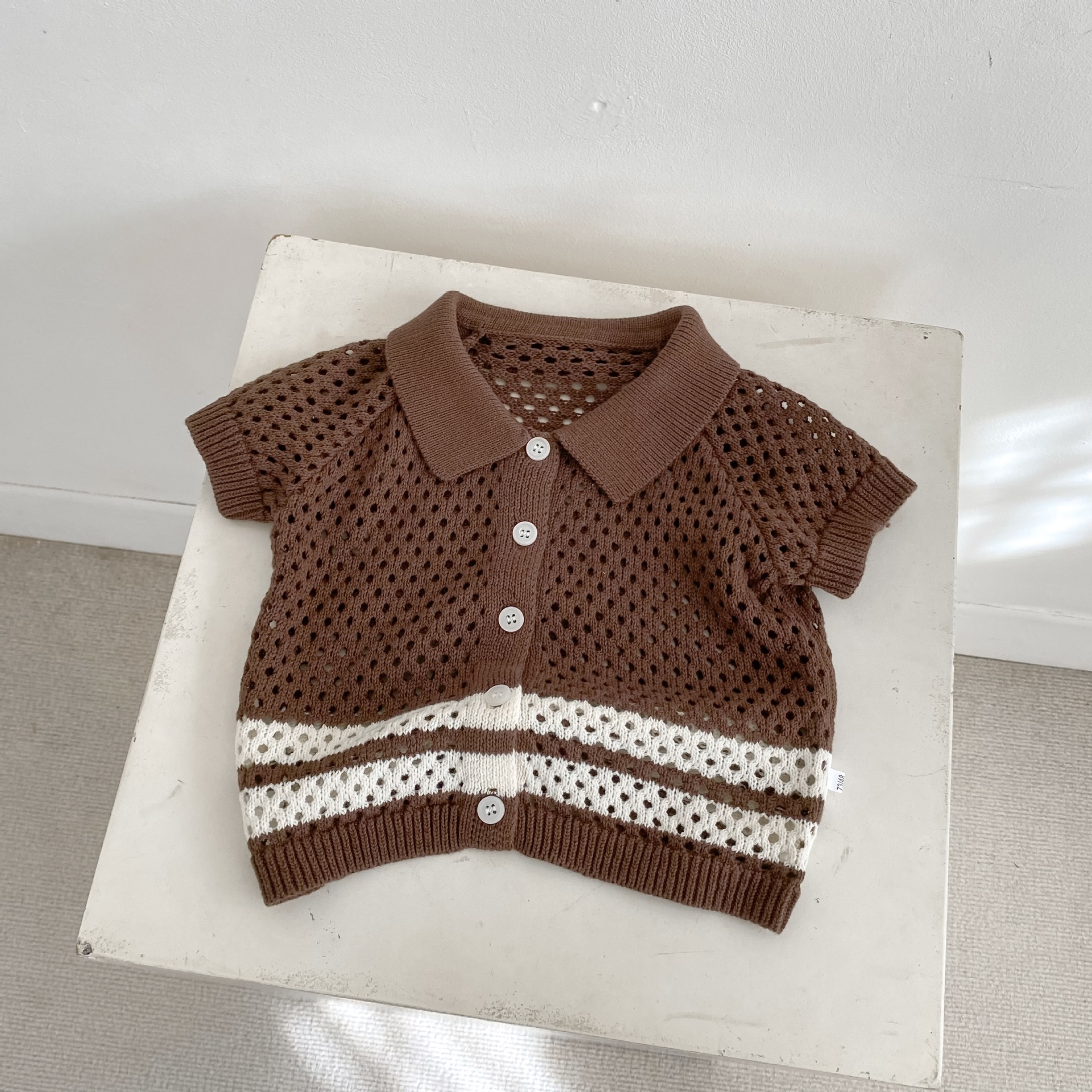 2-Piece Knit Color-Blocked Openwork Shorts Set
