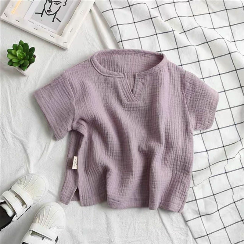 Kids Solid Color Folds V-neck Top
