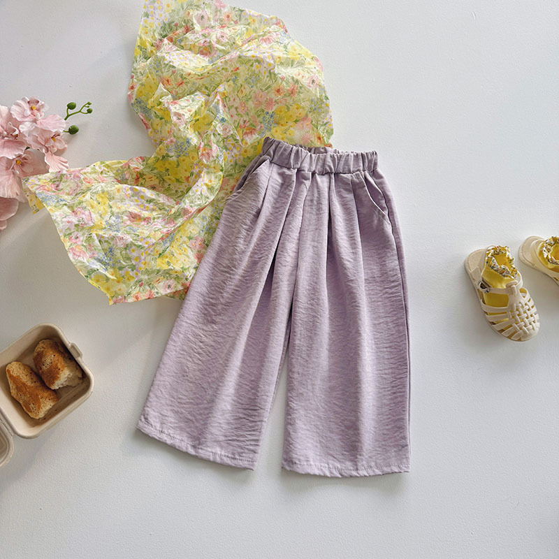 Kids Solid Color Wide Leg Pants