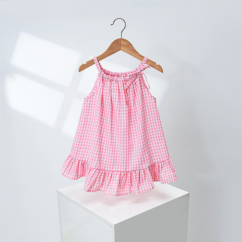 Kids Checkered Bow Vest Dress