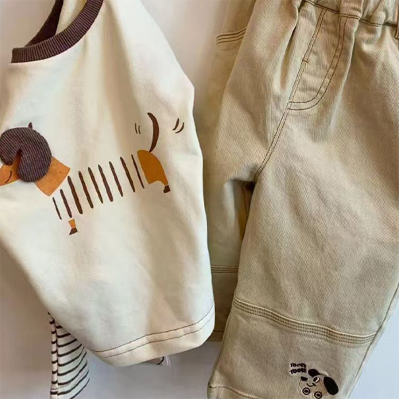 Kids Dachshund Long Stripe Sleeved T-shirt and Pants Set