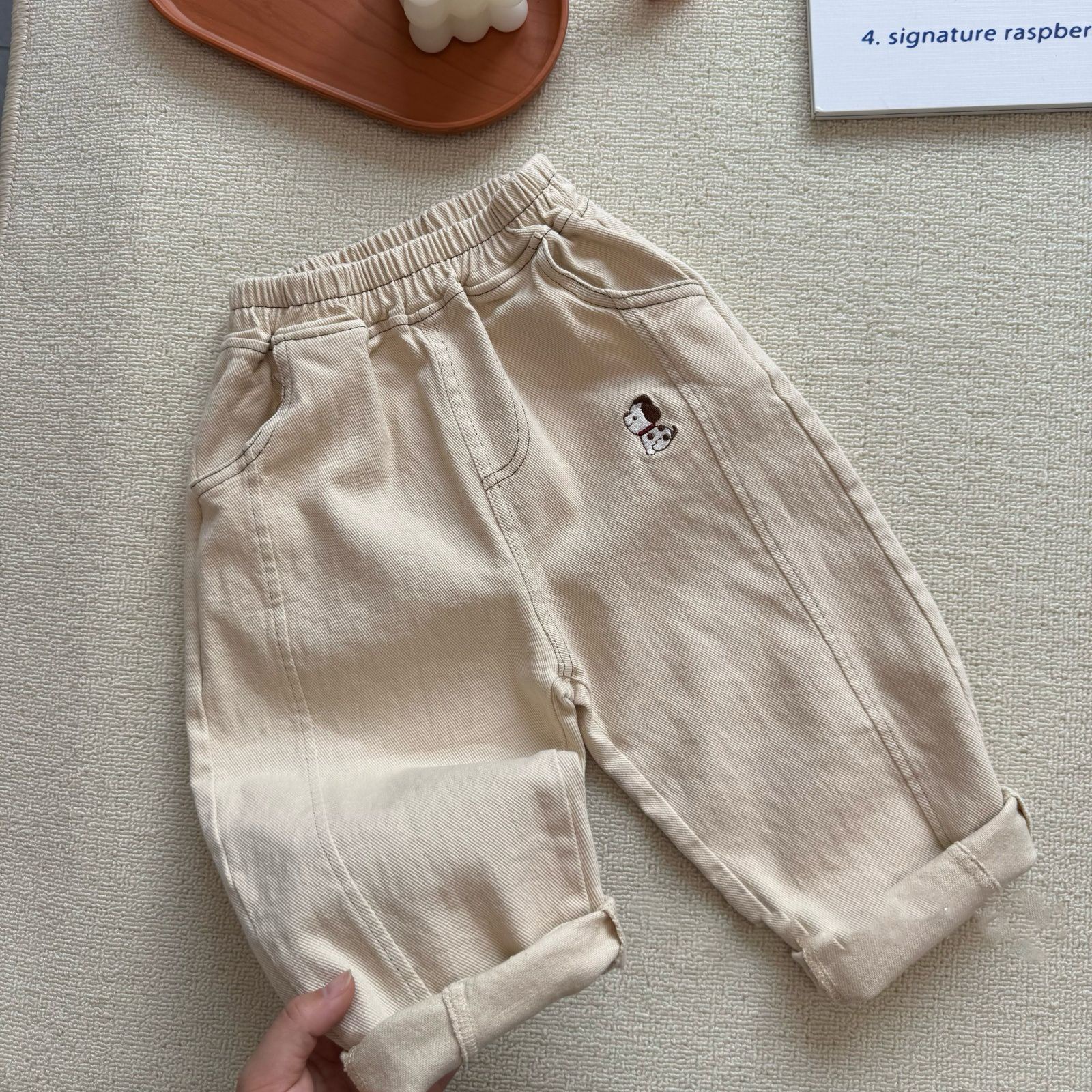 Kids Embroidered Puppy Pants