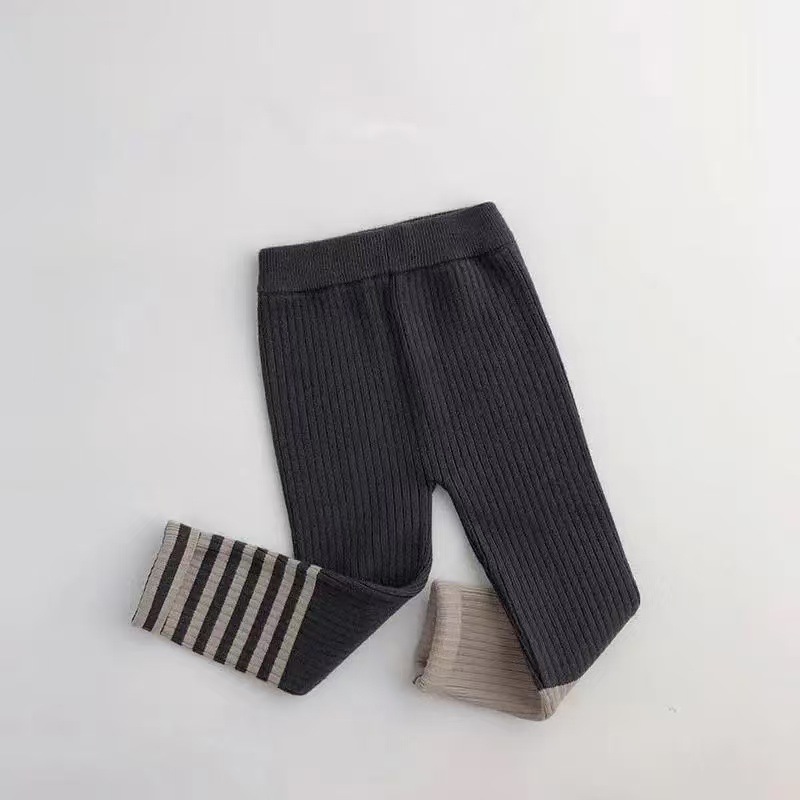 Kids Color Blocking Ribbing Stripe Leggings