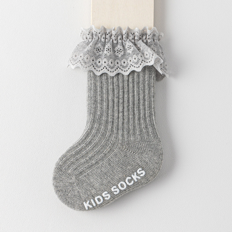 Baby Toddler Solid Color Lace Mid-Calf Socks