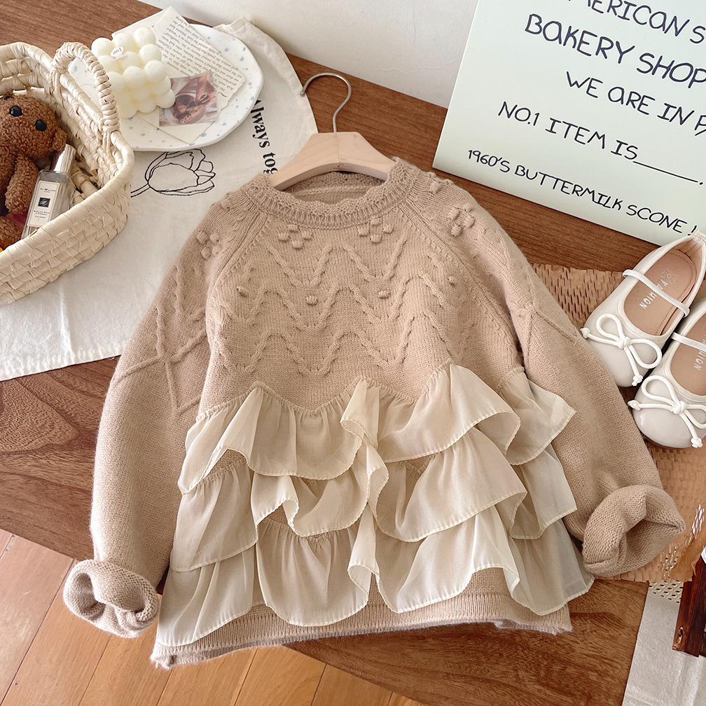 Kids Lace Panel Wave Sweater