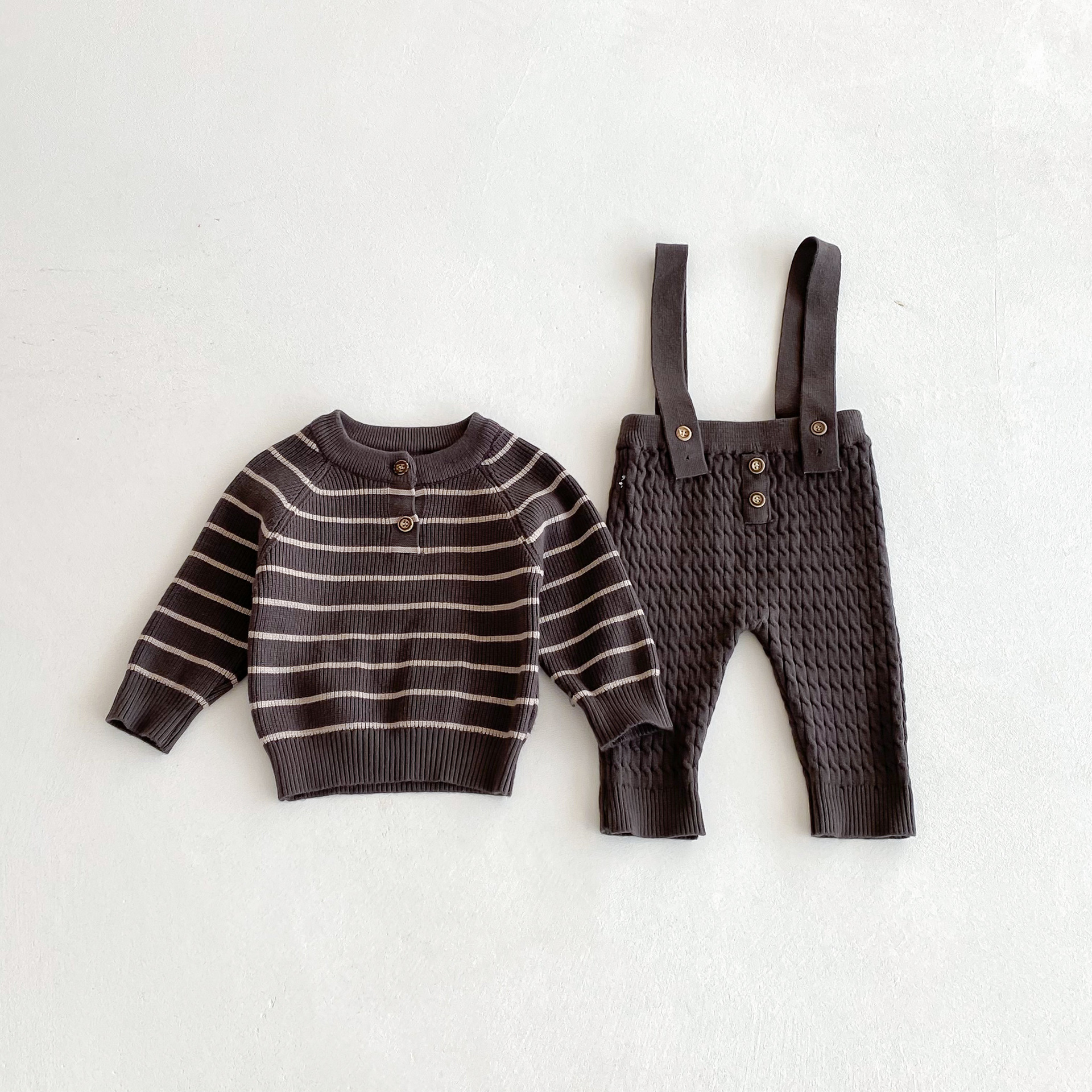 Baby Striped Sweater Overalls Set