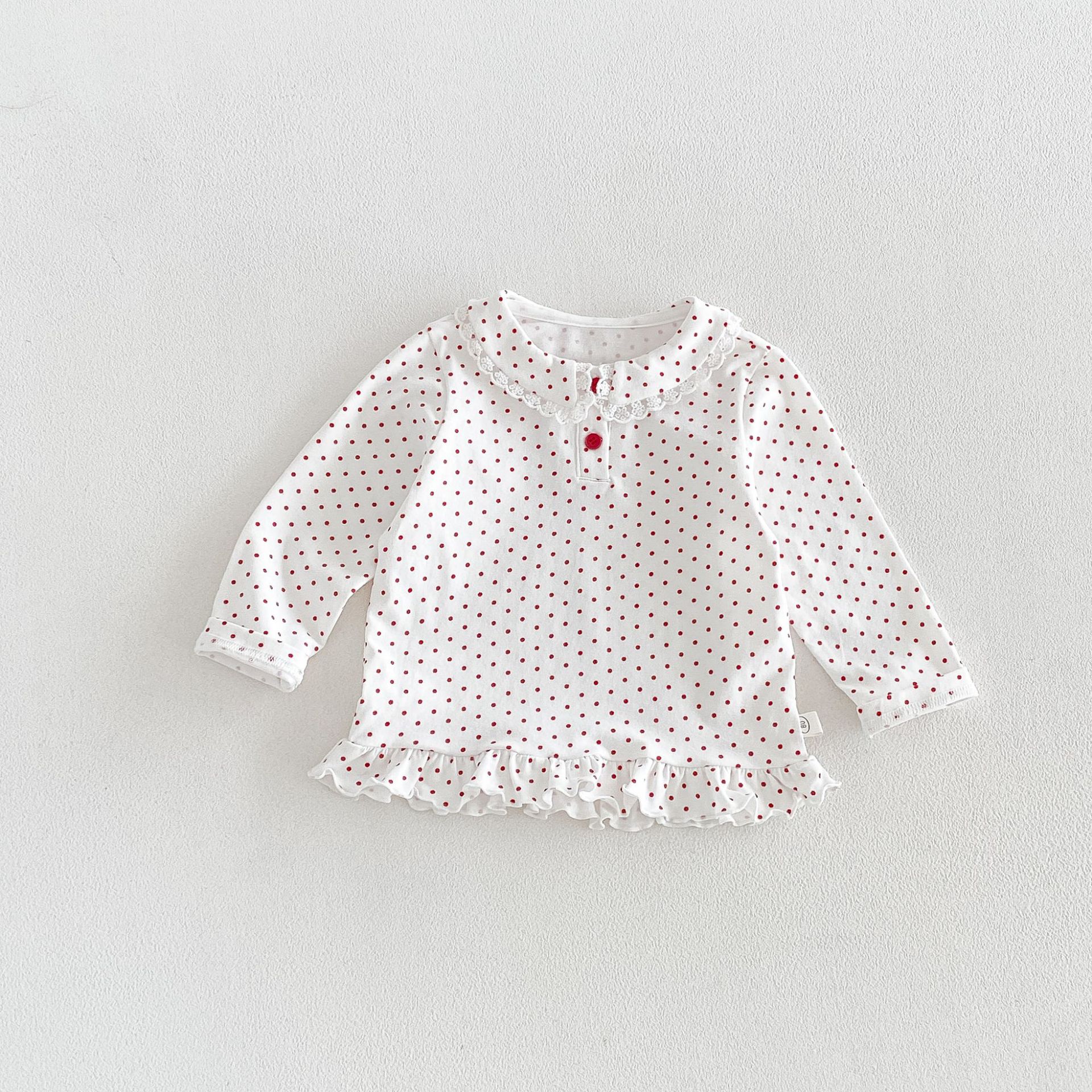 Kids Lace Lapel Polka Dots T-shirt