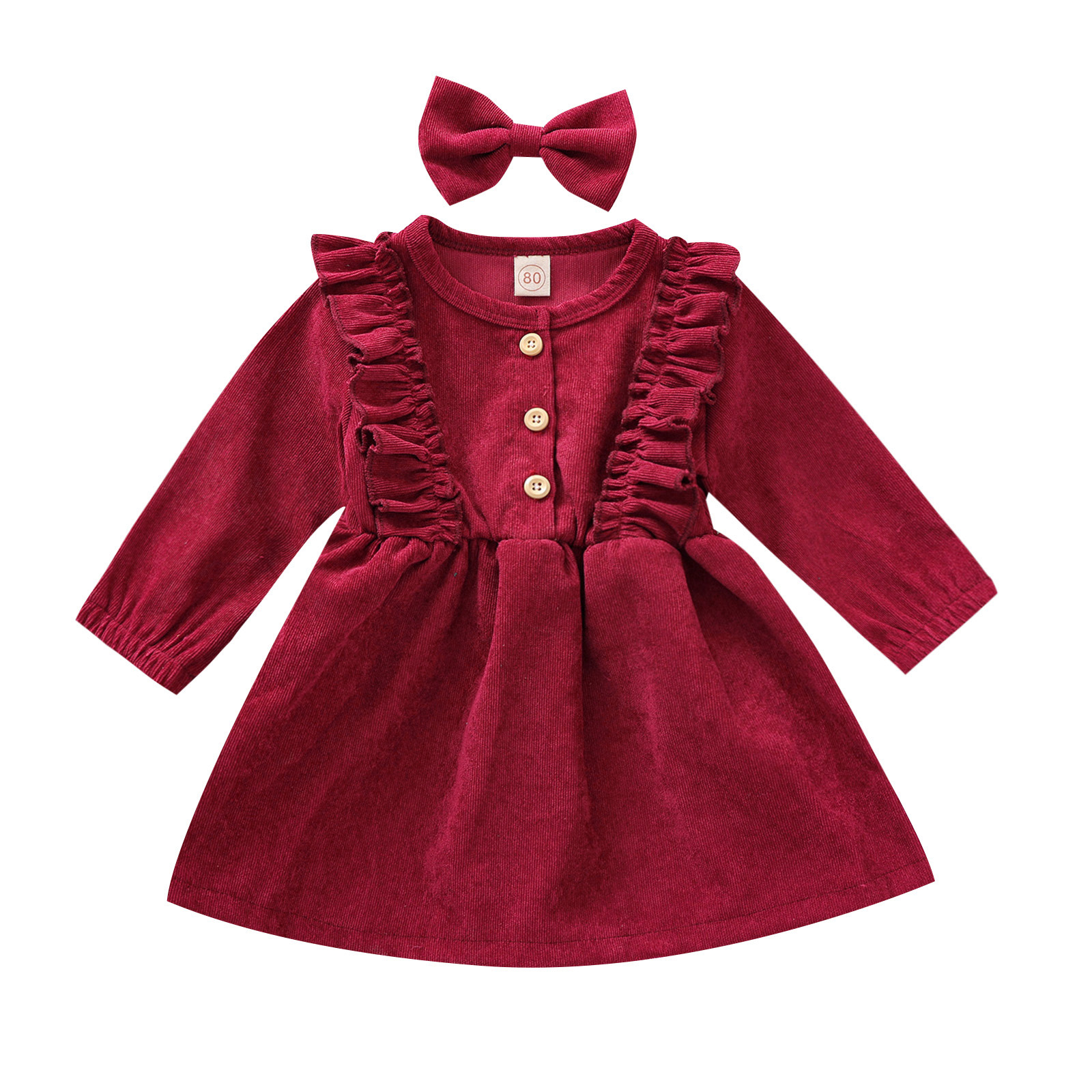 DailyBebe Kids Solid Color Corduroy Dress