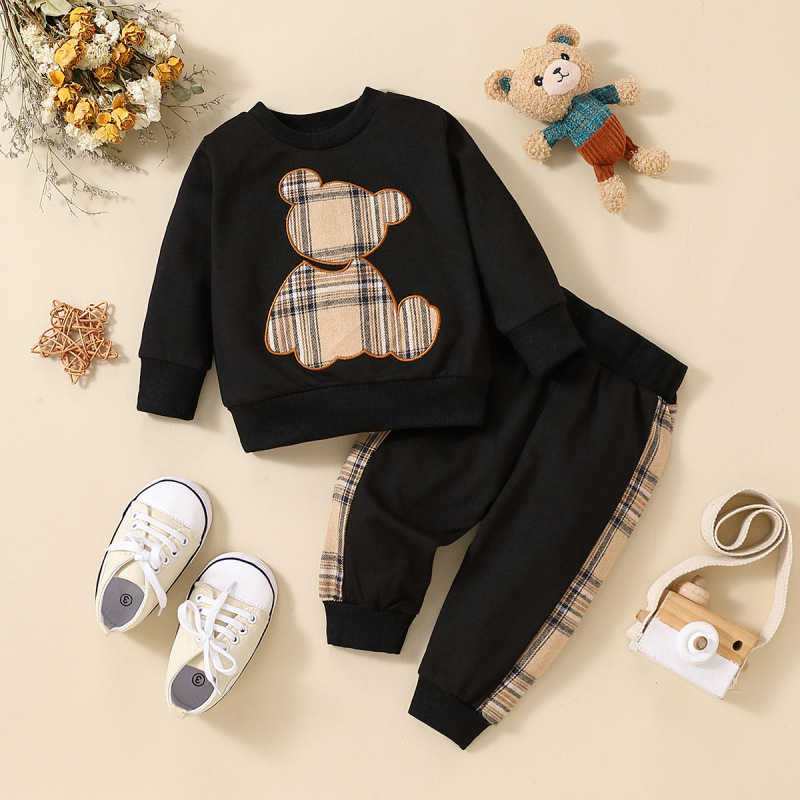2-Piece Plaid Bear Baby Newborn Sweatshirt Set