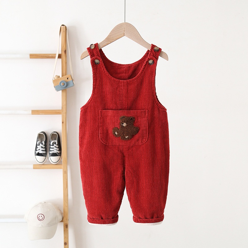 Baby Toddler Fleece-Lined Corduroy Bear-Print Overalls