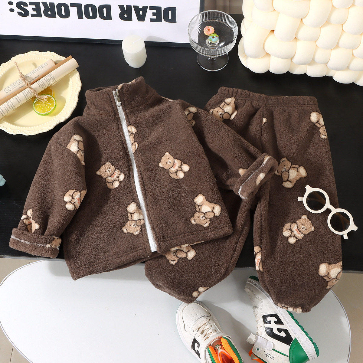 Kids Fleece Animal Print Loungewear 2-piece Set