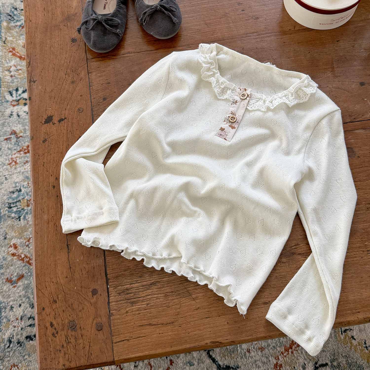 Kids Cut Out Heart Lace Collar Top