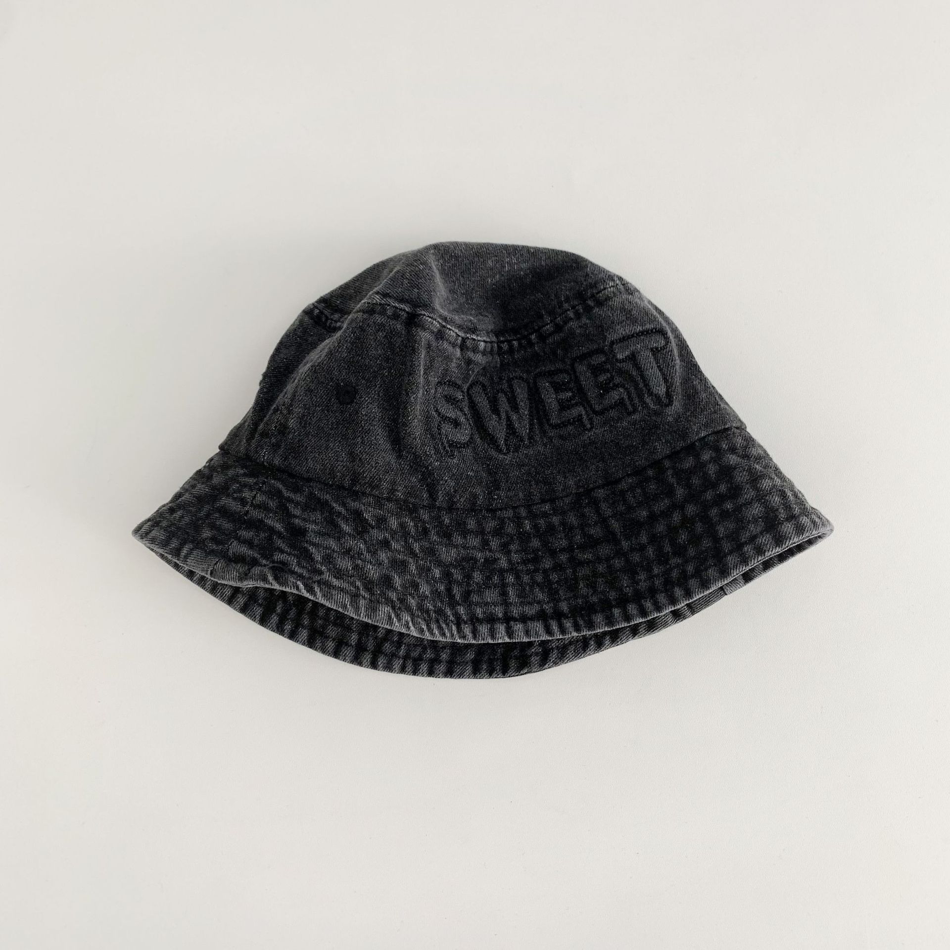 Kids Sweet Embroidery Washed Denim Bucket Hat