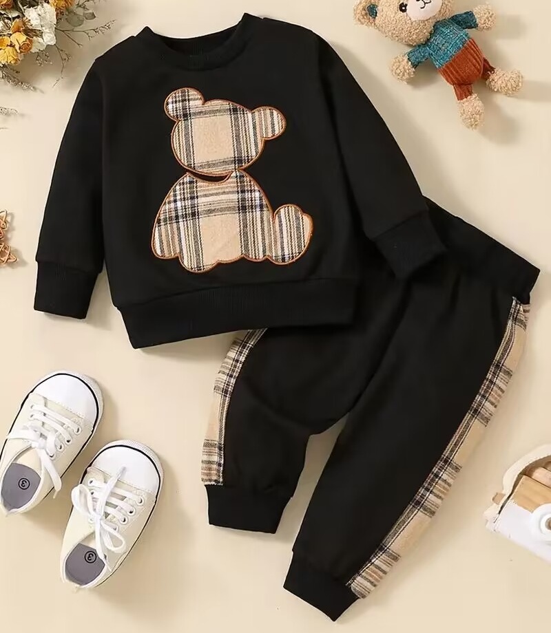 2-Piece Baby Plaid Bear Sweater Set