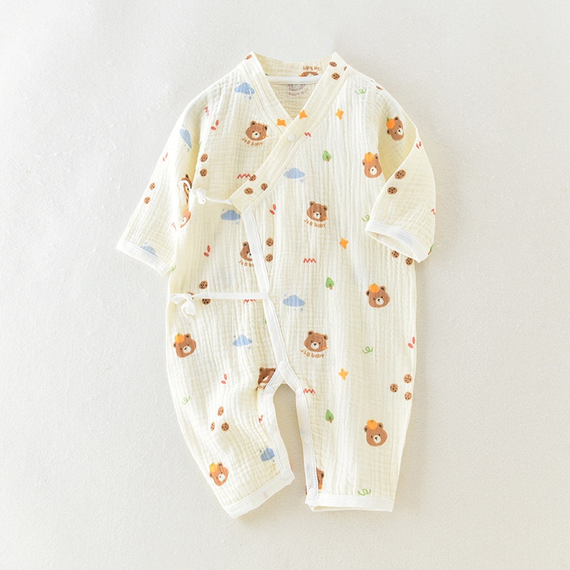Baby Newborn Printed Gauze Tie-Up Romper