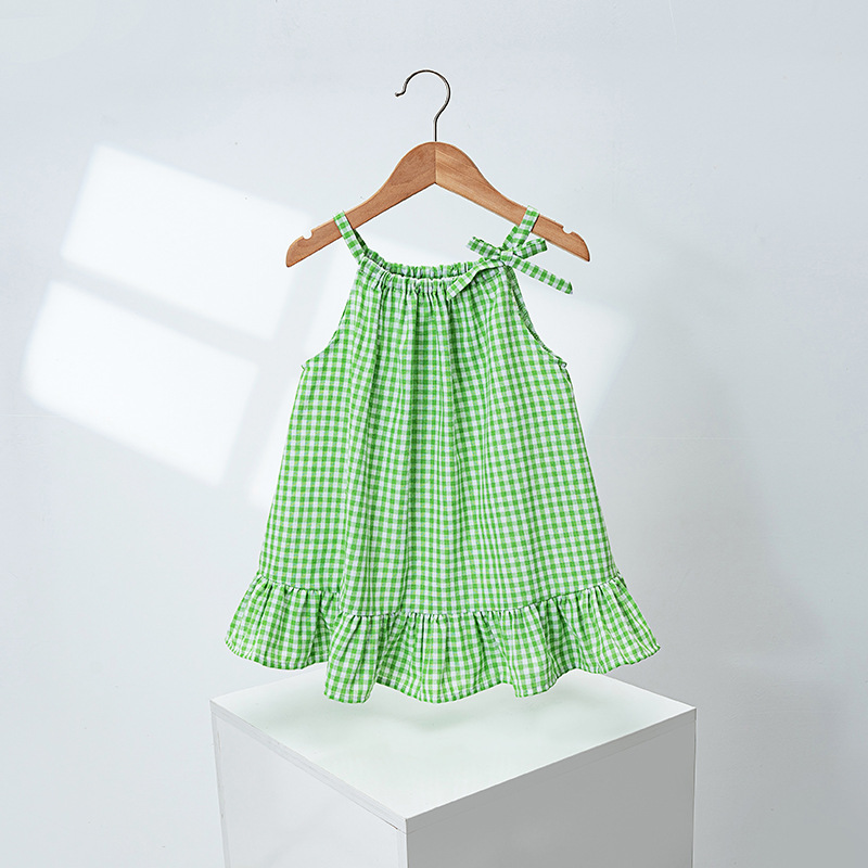 Kids Checkered Bow Vest Dress