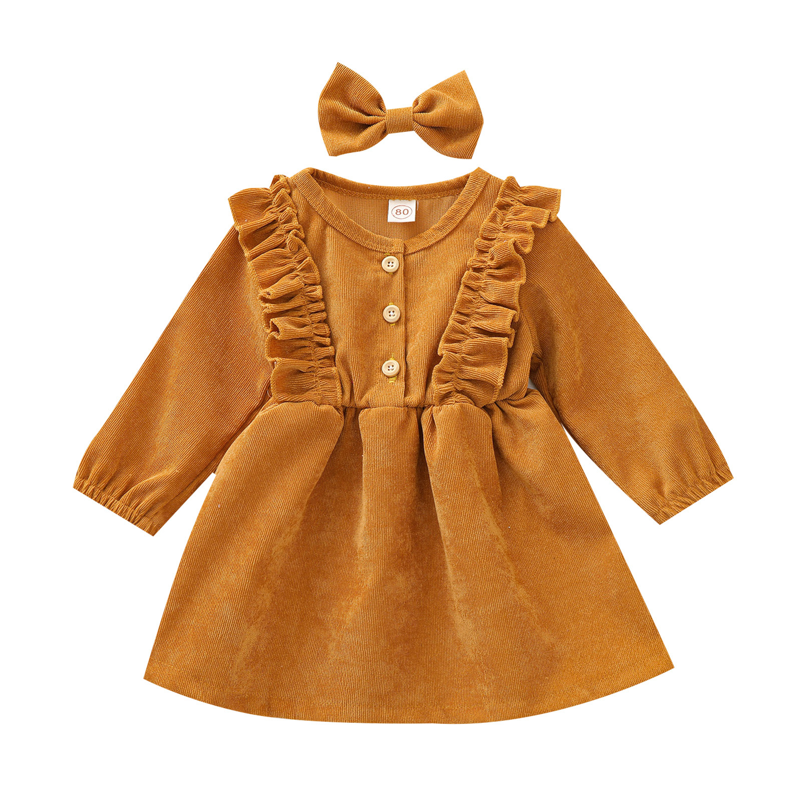 DailyBebe Kids Solid Color Corduroy Dress