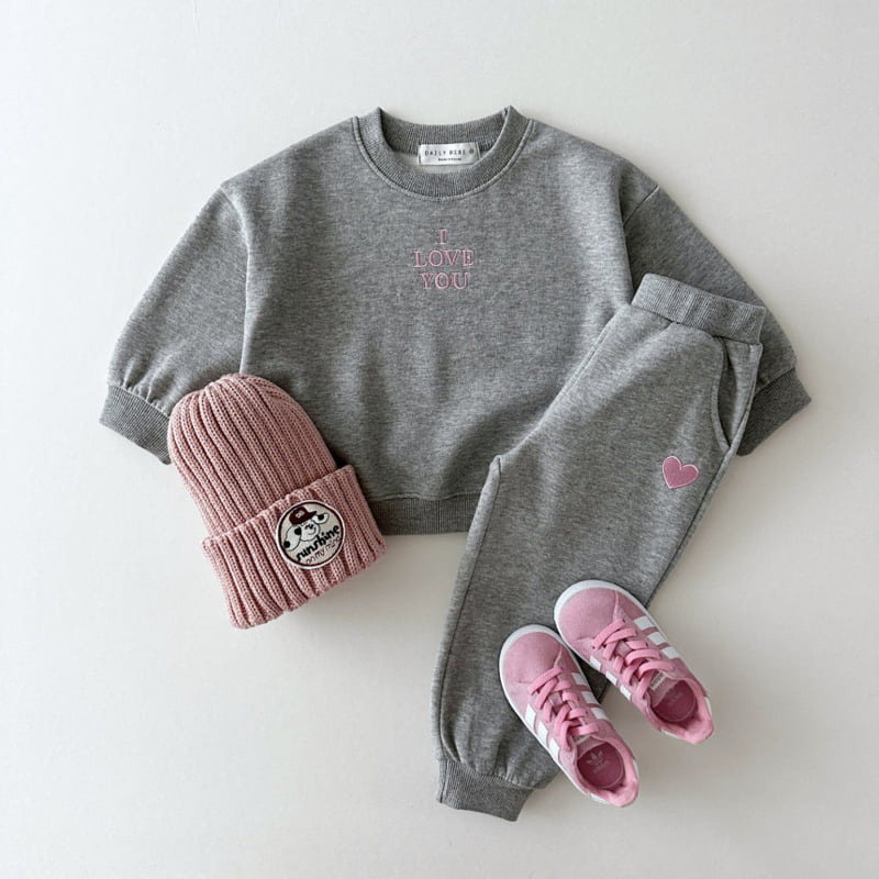 I LOVE YOU Embroidered Sweatshirt Pants Set