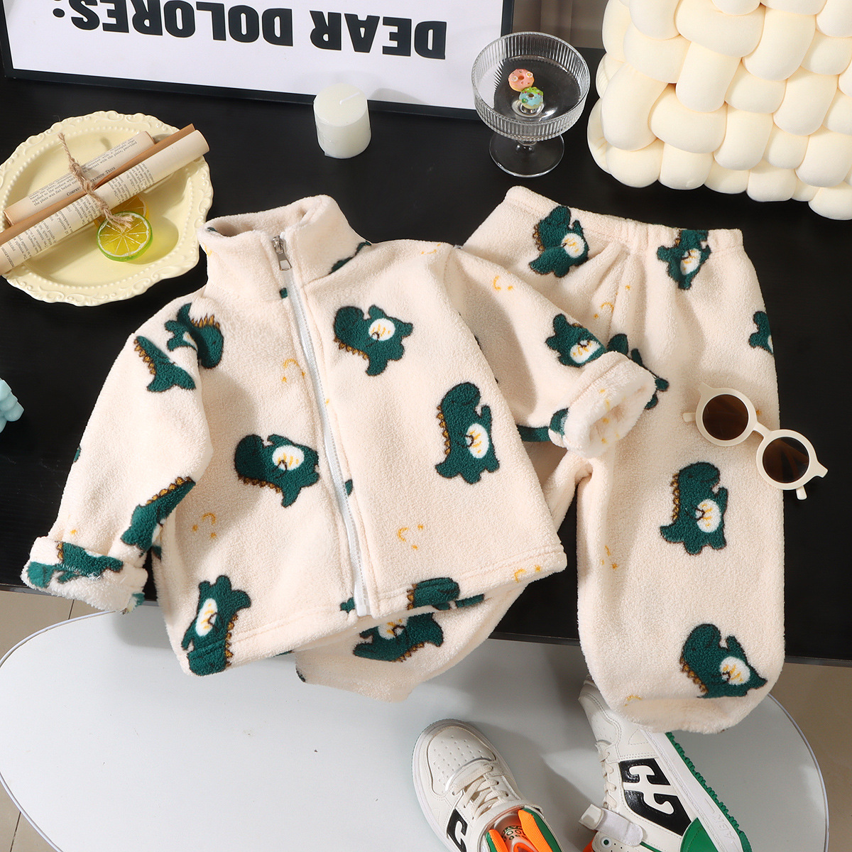 Kids Fleece Animal Print Loungewear 2-piece Set