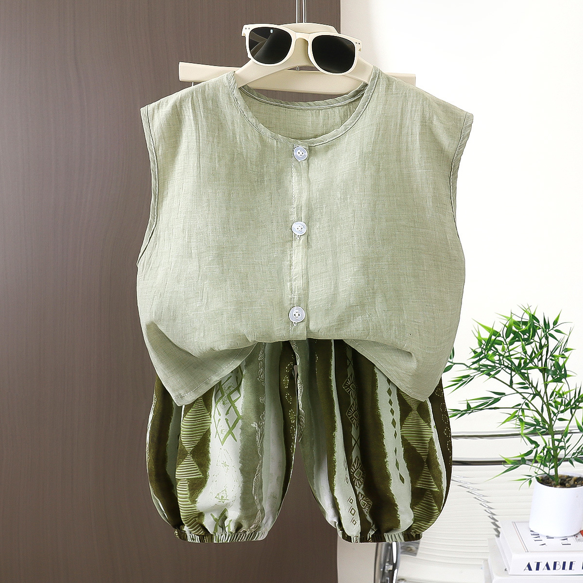 Kids Cotton Vest Top and Polka Dot and Floral Stripe Patterns Pants Set
