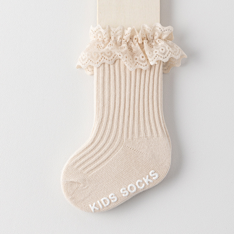 Baby Toddler Solid Color Lace Mid-Calf Socks