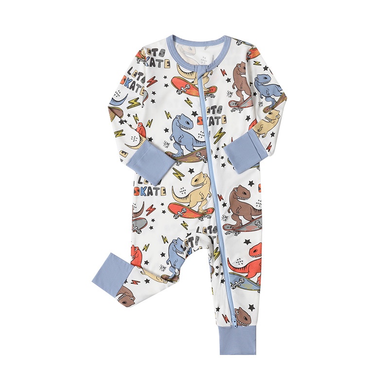 Baby Double Zipper Dinosaur Print Romper