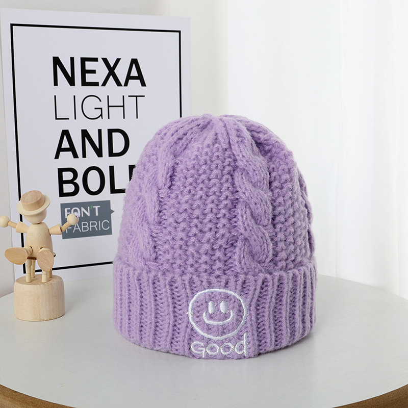 Baby Smiley Solid Color Warm Wool Hat