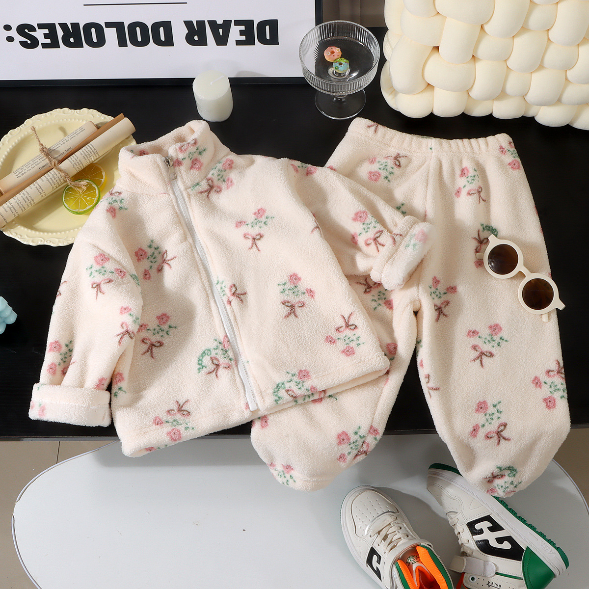 Kids Fleece Animal Print Loungewear 2-piece Set