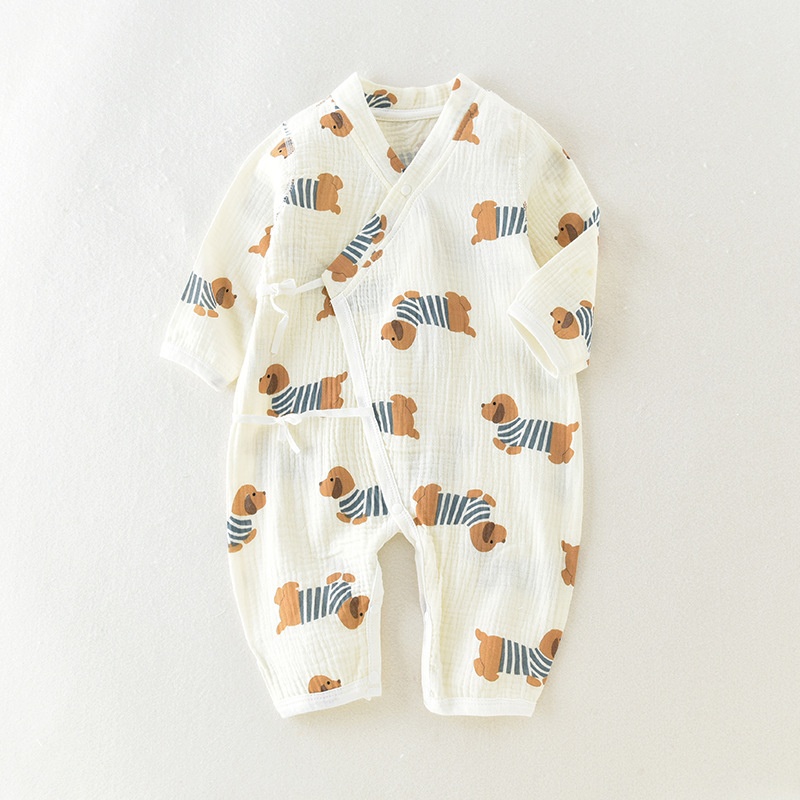 Baby Newborn Printed Gauze Tie-Up Romper