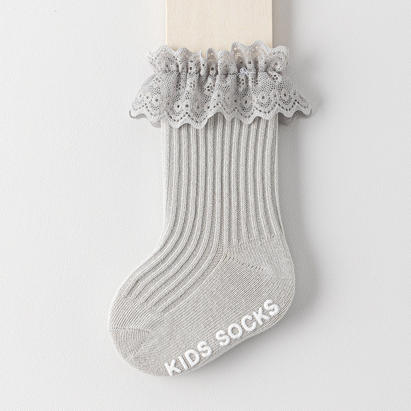 Baby Toddler Solid Color Lace Mid-Calf Socks