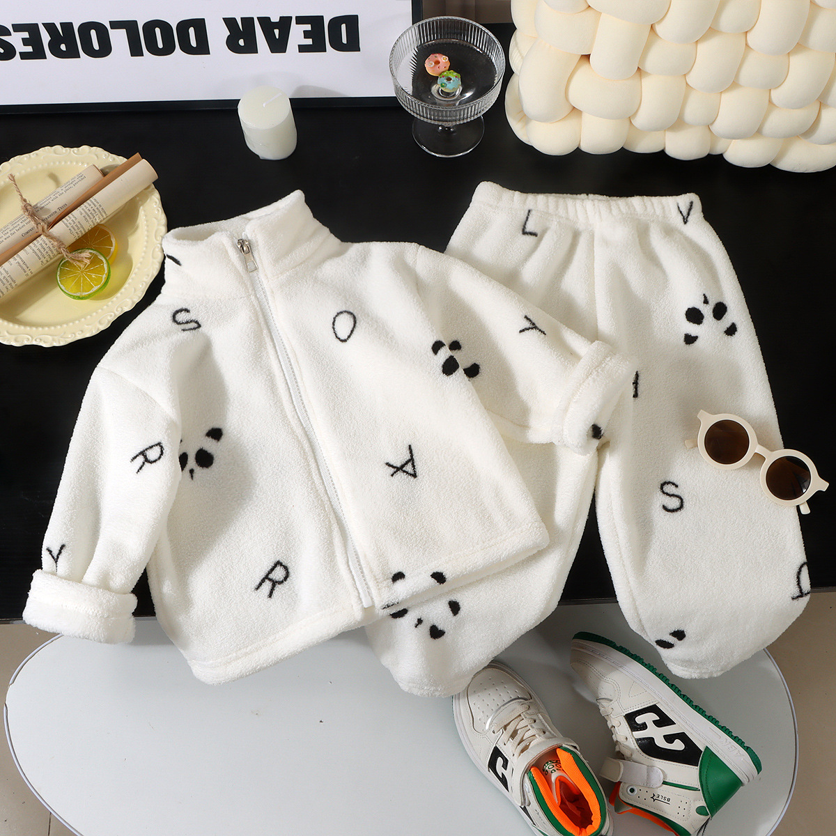 Kids Fleece Animal Print Loungewear 2-piece Set
