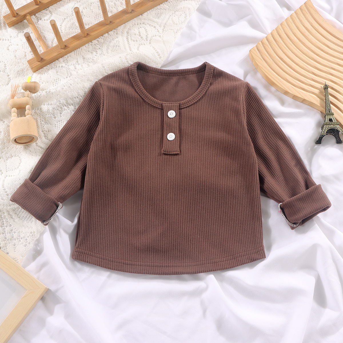Kids Solid Color Ribbed Crew Neck Base Layer T-shirt