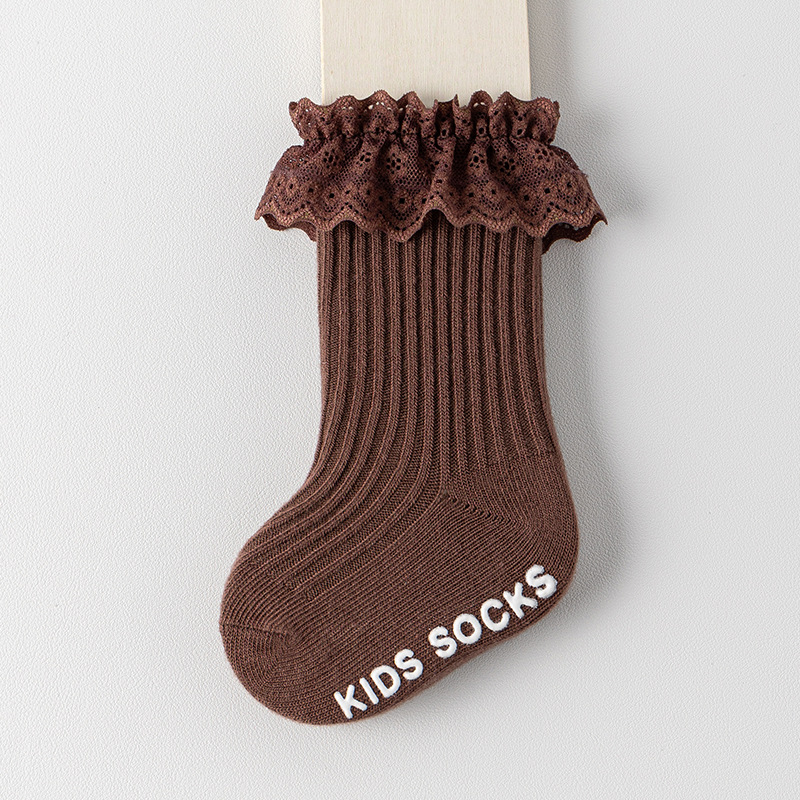 Baby Toddler Solid Color Lace Mid-Calf Socks