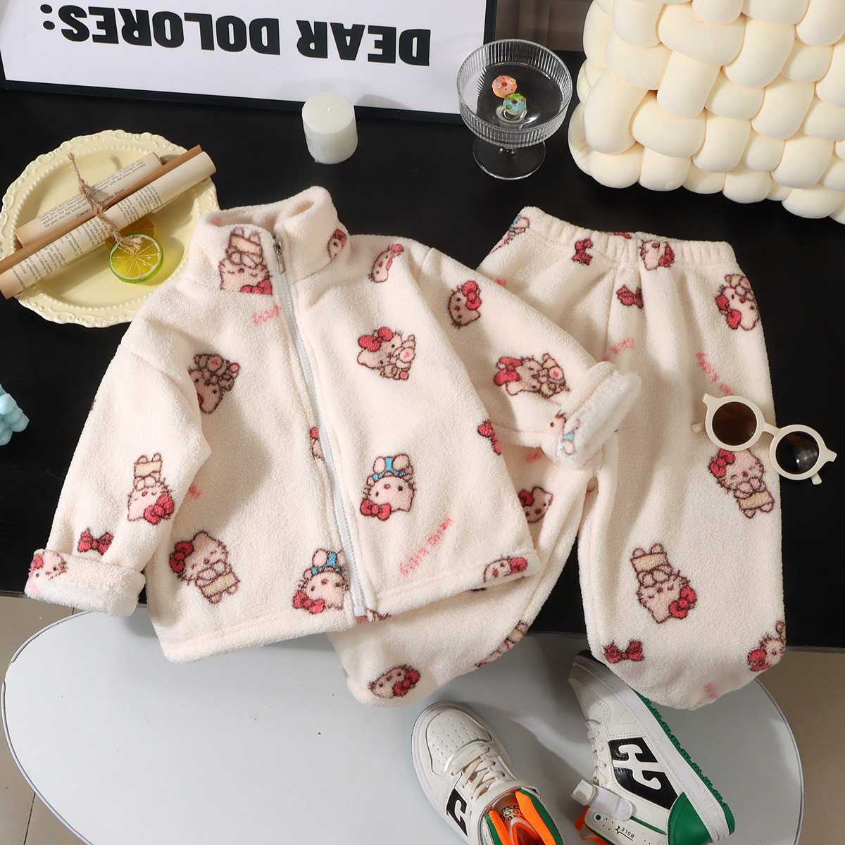 Kids Fleece Animal Print Loungewear 2-piece Set