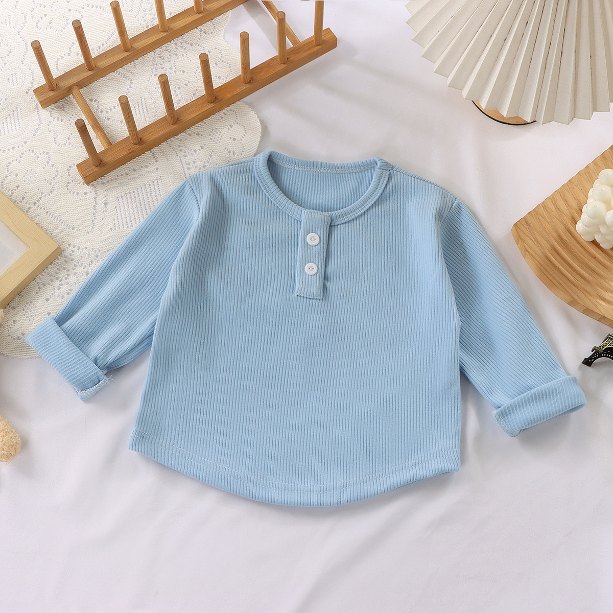 Kids Solid Color Ribbed Crew Neck Base Layer T-shirt