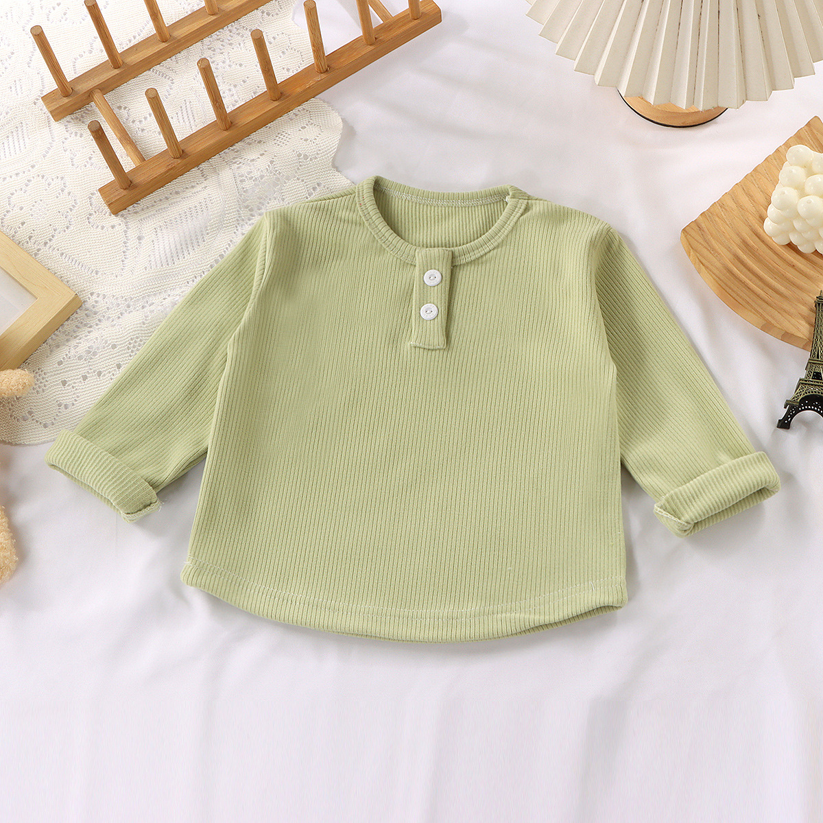 Kids Solid Color Ribbed Crew Neck Base Layer T-shirt