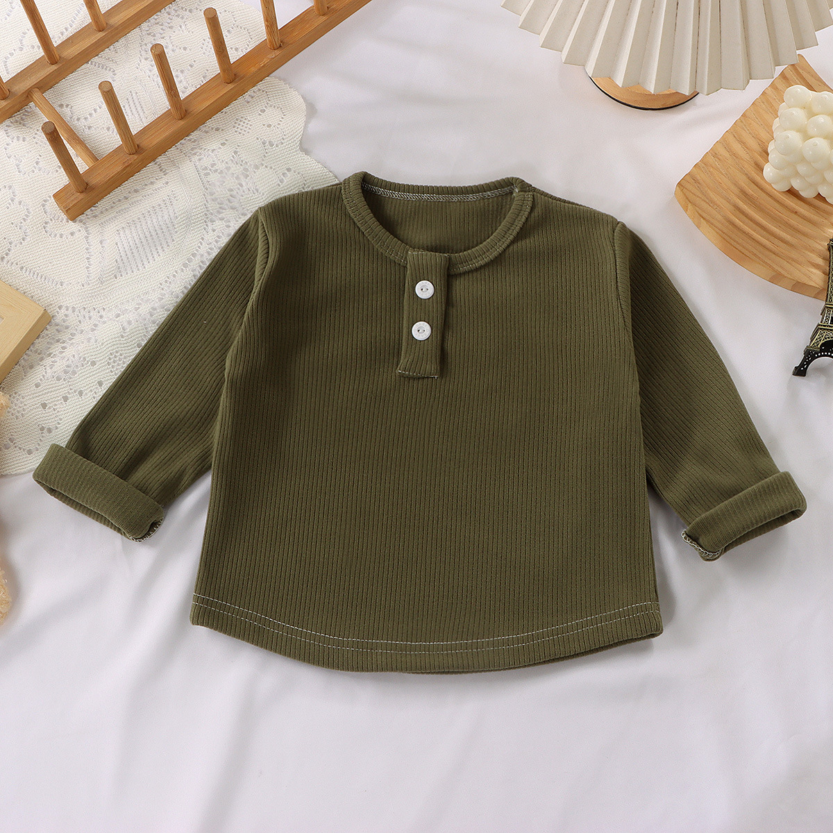 Kids Solid Color Ribbed Crew Neck Base Layer T-shirt