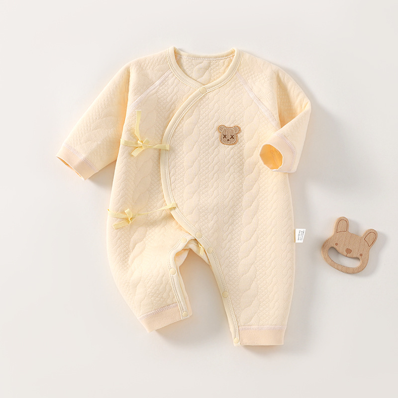 Baby Newborn Embroidered Bear Lace-up Romper
