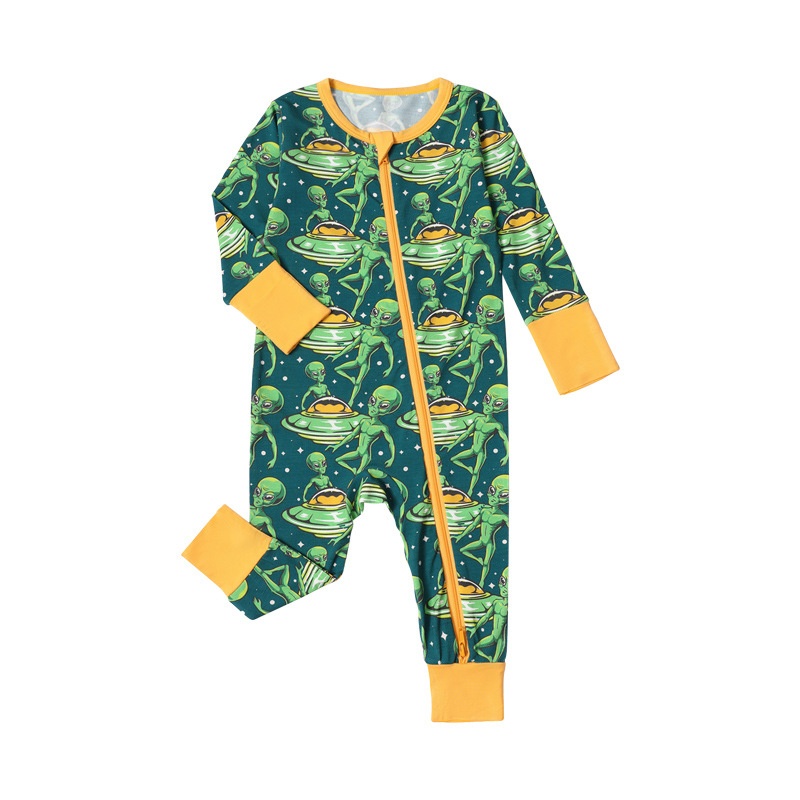Baby Double Zipper Alien Print Romper 