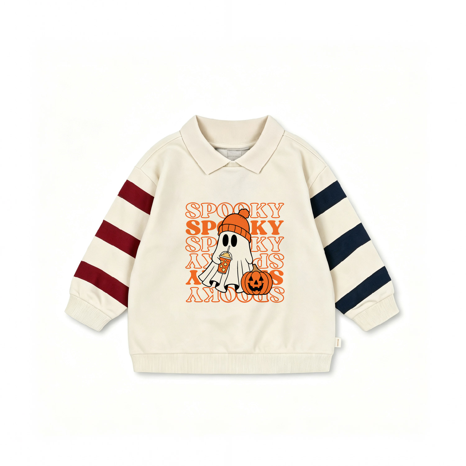 SPOOKY Baby & Kids Ghost Pumpkin Striped Sleeves Sweatshirt