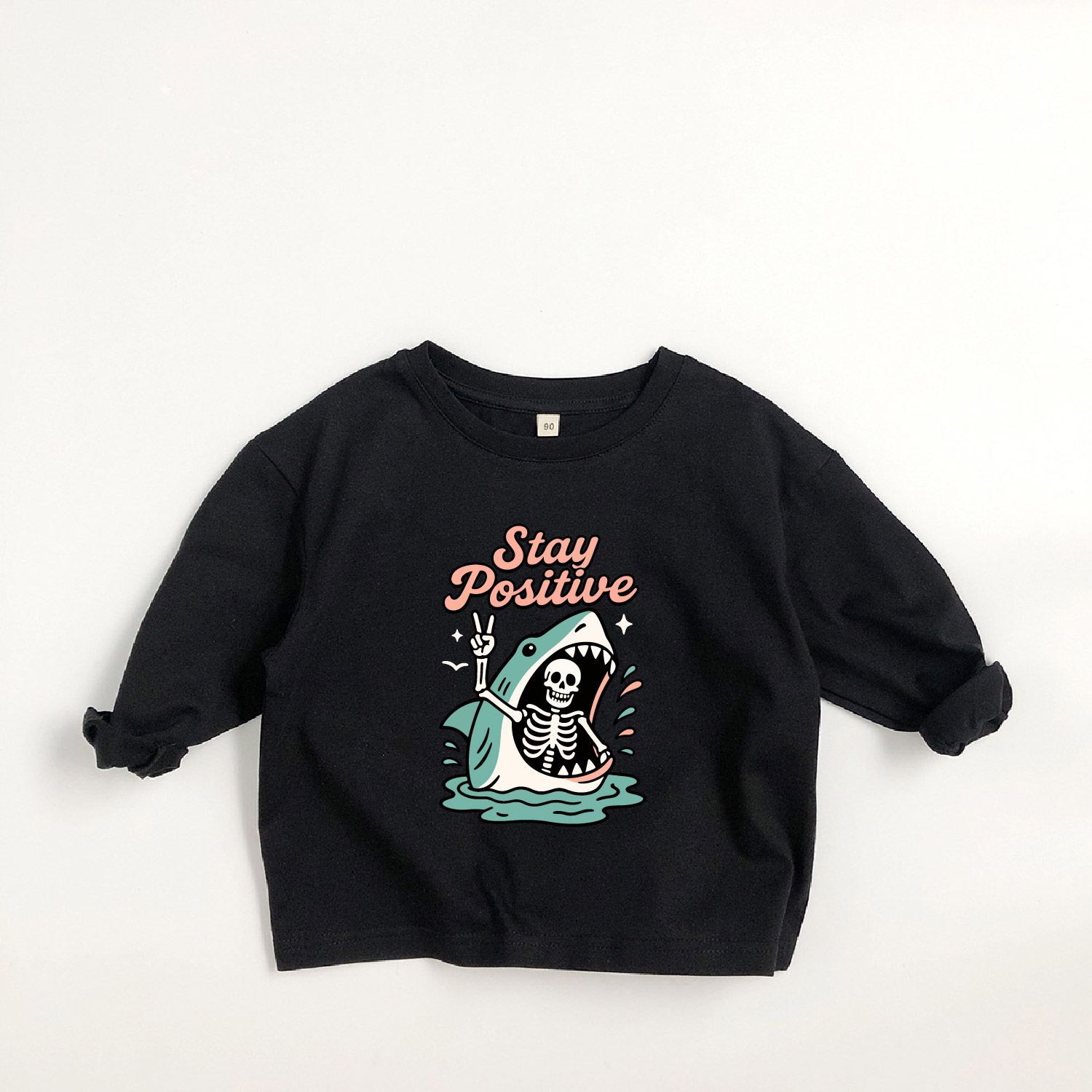 STAY POSITIVE Kids Shark Skull Long-Sleeve T-shirt