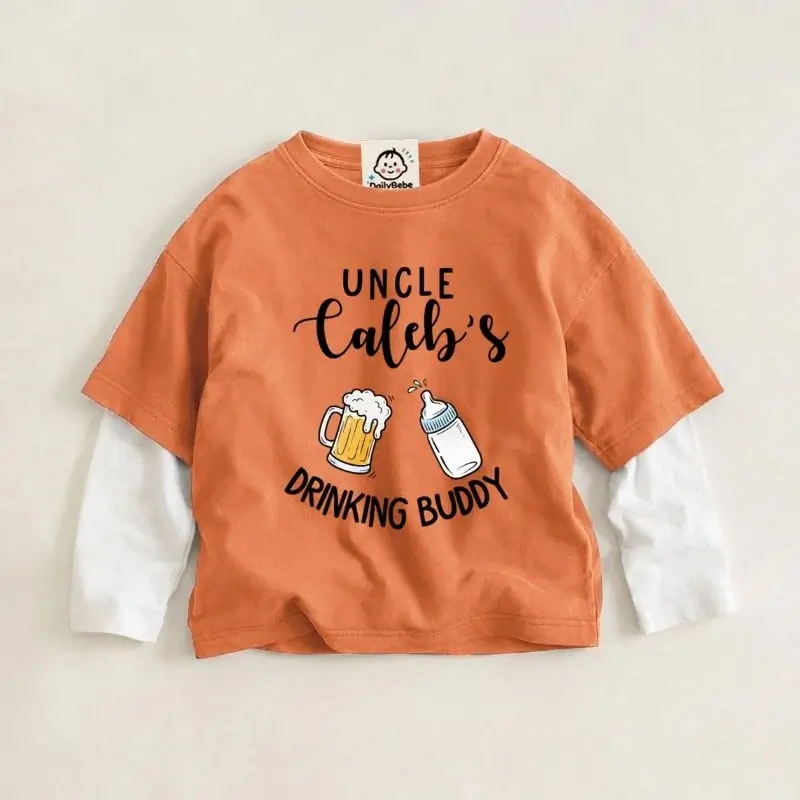 “UNCLE Caleb's DRINKING BUDDY”Baby and Kids' Bottle-Print Two-Piece-Style T-Shirts