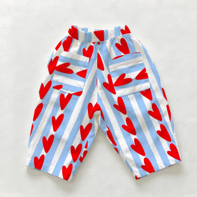 Baby & Toddler Blue Striped Heart-Print Casual Pants