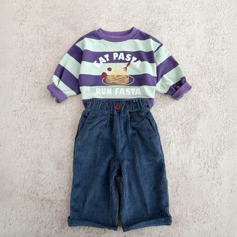DailyBebe EAT PASTA Baby & Kids Striped Print Corduroy Pants 2-Piece Set