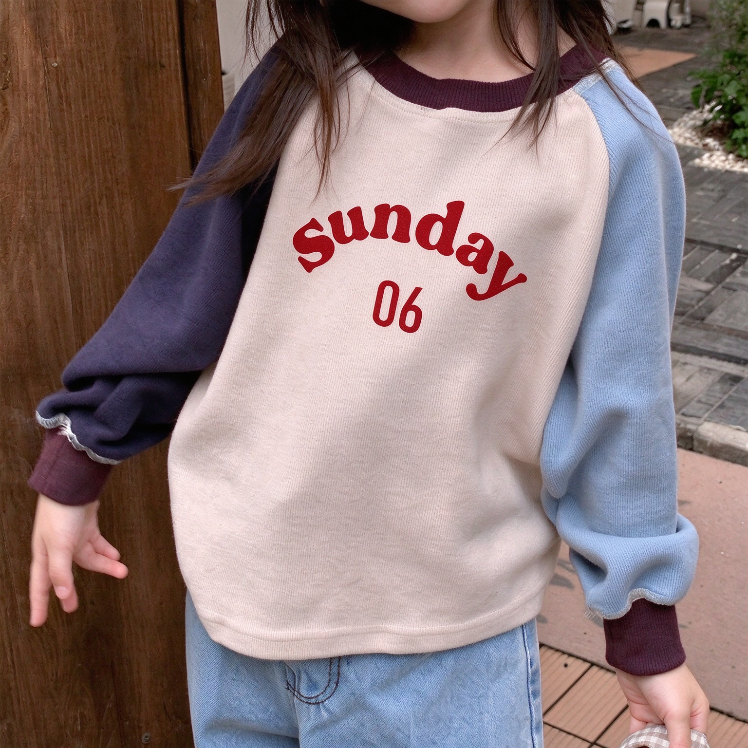 Kids Raglan Sleeve Color Blocking Stripe Sweatshirt