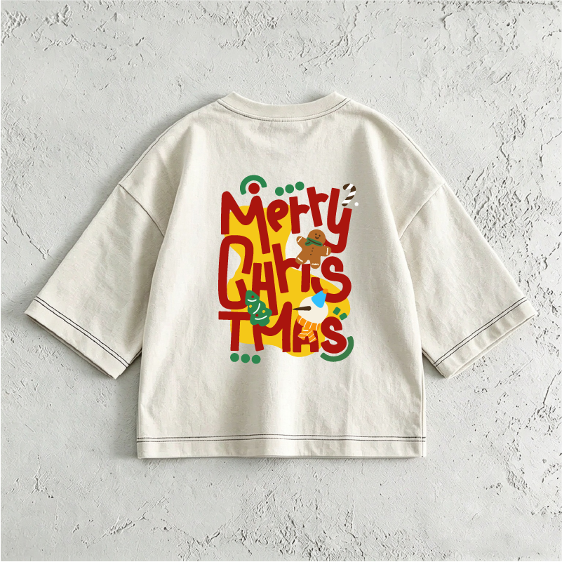 MERRY CHRISTMAS Snowman & Kids Print Front & Back T-Shirt 